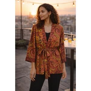 KOBI HALPERIN Printed Silk Kimono Jacket Size XS/small fall paisley luxury